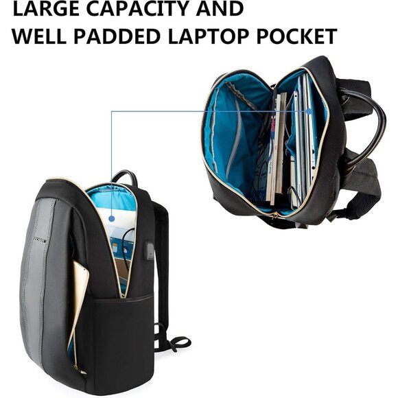 🆕 Women Black Laptop Casual Fashion School USB Charging Port Business Backpack - Picture 6 of 9